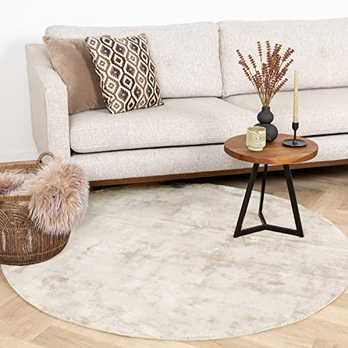 FRAAI | Home & Living Viskose Teppich Rund - Pearl Creme - Kurzflor - Einfarbig - Modern - Wohnzimmer, Schlafzimmer - Carpet