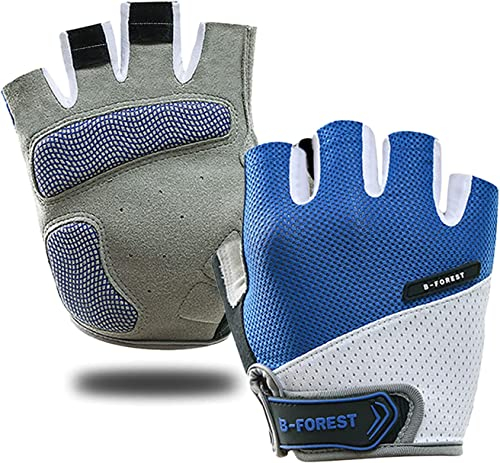 B-Forest Fahrradhandschuhe Atmungsaktive Halbfinger-Rennradhandschuhe für Männer und Frauen – Anti-Rutsch-5-mm-Gel-Pad, stoßdämpfende, atmungsaktive Handschuhe für Bergfahrten (Blau, M)