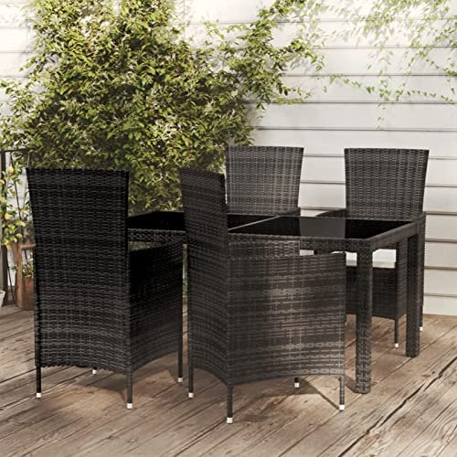 Tidyard 5-TLG. Garten Essgruppe, Poly Rattan Sitzgruppe für 4 Personen, Gartenmöbel Set mit Tisch und Stühle, Essgruppe für Garten Terrasse und Balkon