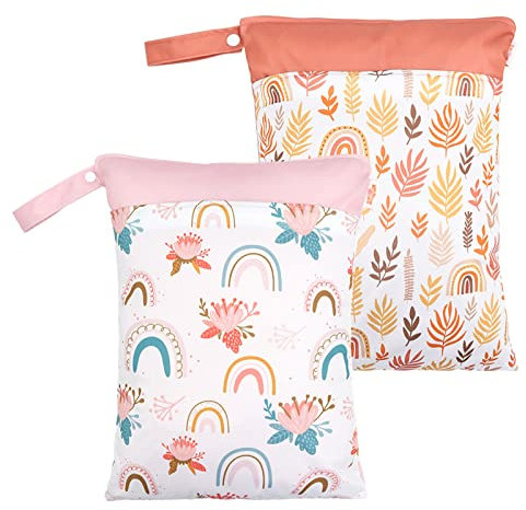 SEAUR Stoffwindeltaschen 2 Stück wasserdichte Nasstasche mit Reißverschluss Wiederverwendbare Windeltasche für Babywindeln Kleidung Farbe 4