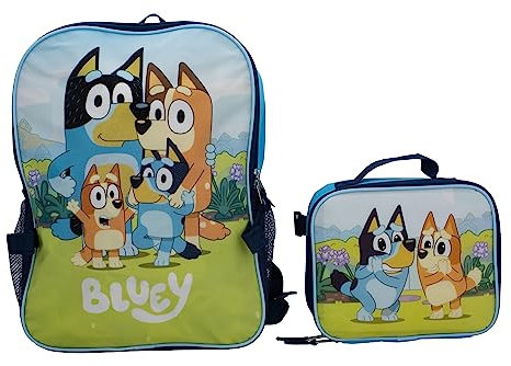 BLUEY Juego de mochila de 2 piezas, bolsa de viaje de 16 pulgadas para niñas y niños, color azul