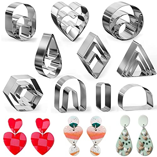 Ausstecher Set aus Polymer Clay, 24 Stk Ton-Ohrringschneider, Ohrringschneider aus Edelstahl, Handmade Schmuckherstellung Clay Ohrring Ausstecher aus Ton für Schmuckherstellung Modelliermasse Keks