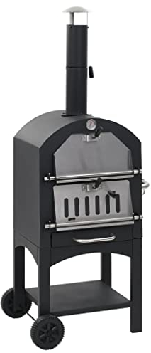 Pizzaofen Grillofen Holzbackofen Outdoor Kaminofen Brotofen Pizza-Ofen Gartenofen Gartengrill Holzkohle mit Schamottstein und Thermometer, Gartenbackofen Smoker 65 x 50 x 157 cm