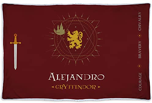 LolaPix Personalisierte Gryffindor-Decke mit Name/Text. Verschiedene Größen. Personalisierte Geek-Geschenke. Personalisierte Polar-Fleecedecke. Decke 80x125cm 480 g/m2. Gryffindor-Coraline-Decke