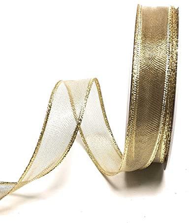s.dekoda Schleifenband 25m x 25mm Gold Lurexgitter Dekoband Goldband mit Draht [5260]