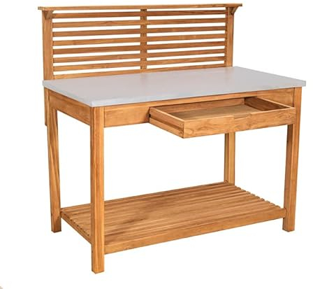 YOURSOL Pflanztisch Woodie mit ausziehbarer Schublade, Breite 114 cm, Teak, witterungsbeständig