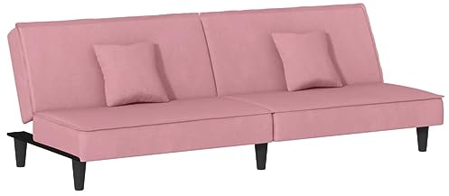 vidaXL Schlafsofa, Sofa mit verstellbaren Rückenlehnen, Couch für Wohnzimmer, Schlafcouch Bettsofa Tagesbett Sofabett Samtsofa, Rosa Samt