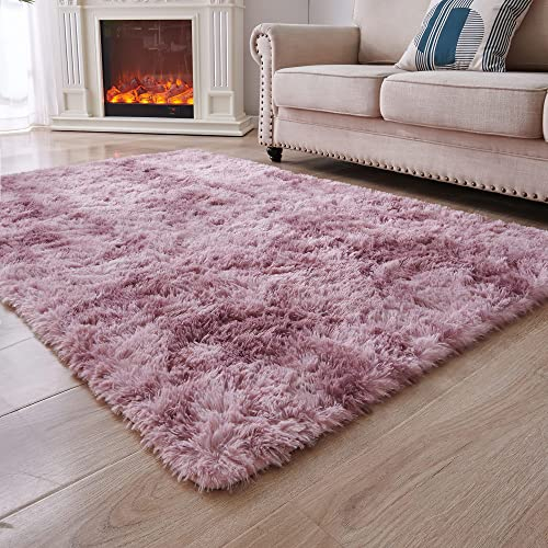 MARATIP Plüsch Teppich, Flauschiger Rund, Große Größe Modernes Wohnzimmer, Kinder Mädchen, Weicher für Schlafzimmer/Kinderzimmer (Purpur Rosa, 80 x 150 cm)