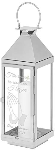 Geschenke 24 Personalisierte Grablaterne mit Gravur I Stilvolle Grablaterne Friedhof und Urnengrab I 60cm I Hände I Witterungsbeständig Outdoor und Indoor I Grabdekoration wetterfest