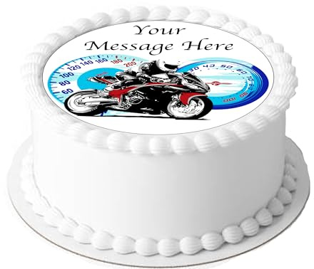 Orange Trading Dartmouth LTD A4 Edible Decor Icing Sheet PERSONALISED Motorbike 7-8 Circle Cake Topper Decoration - Great for larger cakes