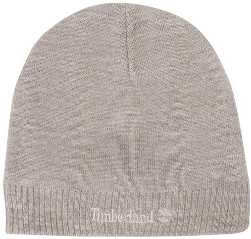 Timberland Men's Knit Logo Beanie Baskenmütze, Light Grey Hthr, OS