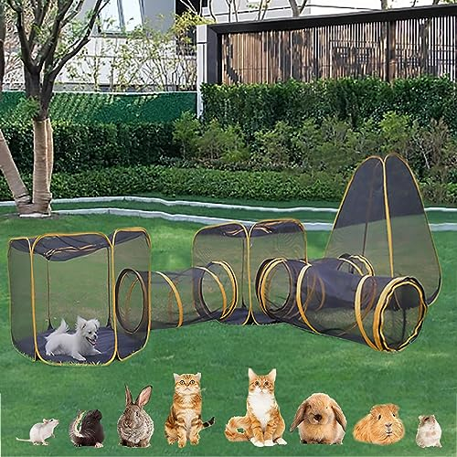 IMIDIA Katzengehege für Katzen, Tragbares Katzenzelt mit Tunnel, Katzentunnel Outdoor, für Katzen, Kaninchen, Frettchen und Kleintiere