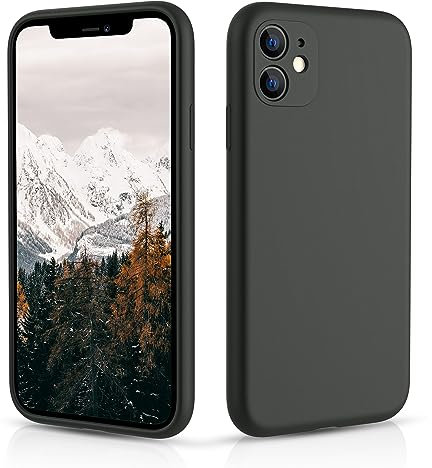 CALOOP Slim-Fit for iPhone 11 Case,Skin Soft Liquid Silicone,Sturdy Hard Frame Shockproof Cover with Anti-Scratch Microfiber Lining,Full Protection for Screen and Lens,6.1 inch(Space Gray)