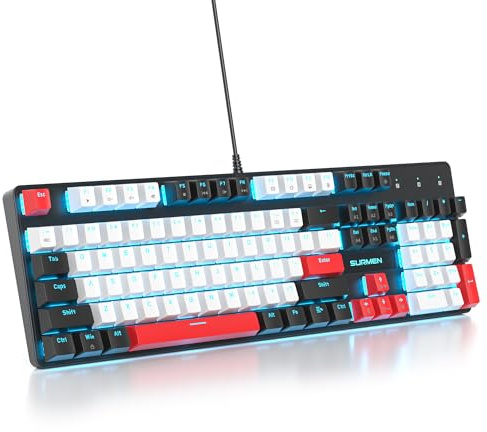 Owpkeenthy Clavier de jeu mécanique 104 touches avec pavé numérique, clavier filaire 100 % lumineux de bureau NKRO RVB avec interrupteur rouge pour joueur sur PC (104 blanc)