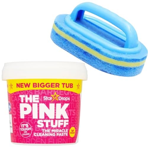 The Pink Stuff Miracle Cleaning Paste cleaning bundled with hand held cleaning scrubbing brush great for kitchen, pans, bathrooms and floors. Multipurpose hold house cleaner and stain remover