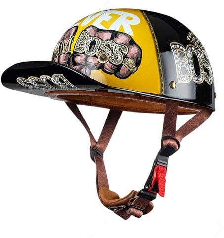 Mezzo Casco Jet Moto Retrò Casco Scodella Portatile, ECE Omologato Mezzo Elmetto da Moto Retrò per Uomo Donna Biker Cruiser Scooter Touring I,M