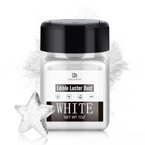 Essbarer Glitzer - 30g Essbarer Glitzerstaub Glitzerpulver für Getränke, Kuchen, Lebensmittel - Metallisch Lebensmittelfarbe Pulver Staubpulver zum Dekorieren von Torten, Cocktail, Keksen (Weiß)