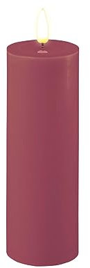 ReWu LED Kerze Deluxe Homeart, Indoor LED-Kerze mit realistischer Flamme auf einem Echtwachsspiegel, warmweißes Licht - Magenta 5 x 15 cm