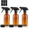 HOTUT 240ml Amber Empty Glass Spray Bottle for Cleaning, 3 Pcs Mist Water Spray Bottle for Hair, Essential Oils, Adjustable Trigger Sprayer Spray Stream Settings, Refillable Empty Gardening Atomizer