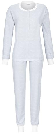Ringella Gemütlicher Damen Pyjama Langarm aus Reiner Baumwolle - Schlafanzug mit Langer Knopfleiste & Strickbündchen, feiner Ringel, elastischer Bund, ideal für Herbst & Winter