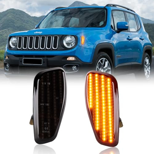 POPMOTORZ LED Seitenblinker Blinker Schwarz mit Canbus Fehlerfrei 2835 SMD für J-eep Renegade 2015-2017, 2 Stück