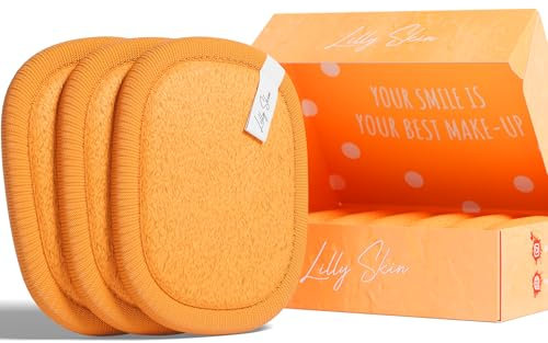 Pads Démaquillants Lavables et Réutilisables Lilly Skin - Lingettes Carrées Microfibres Nettoyantes et Exfoliantes pour la Peau du Visage - Boîte de 7 Pads en Tissu Simili Coton - Pêche Royale - XL