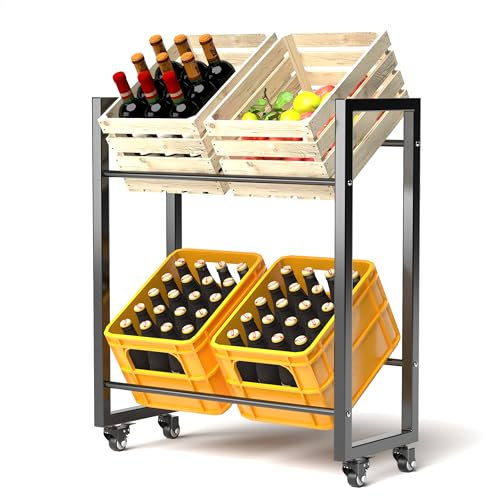 SINKHANUN Getränkekistenregal 4 Kisten Flaschenregal mit Rollen, Regal für Getränkekisten, Stabiles & Platzsparendes Bierkisten Regal, Kistenregal zur Platzersparnis