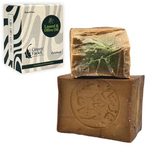 GREEN FADEL Aleppo Seife Original, Olivenöl & Lorbeeröl, 1 x ca. 200g, Olivenölseife, Kernseife Naturseife, Handgemacht, Vegan