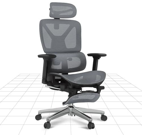 FLEXISPOT Ergonomischer Bürostuhl Schreibtischstuhl mit Fußstütze, 3D-Armlehnen, 3D-Kopfstütze, 5D-verstellbare Rückenlehne, Atmungsaktiver Sitz Belastbar bis 130 kg Arbeitsstuhl, Dunkelgrau
