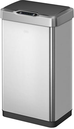 EKO Mirage-T 50 Litre Sensor Bin, Fingerprint-Resistant Touchless Rectangular Motion Sensor Rubbish Bin for Home Kitchen Office Waste, Brushed Stainless Steel Finish