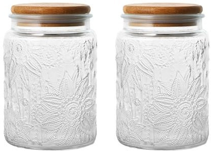 WEELOO Vintage Patterned Glass Jar with Lid, 750ml Sealed Food Transparent Glass Storage Jar, 2PCS Food Storage Container for Tea Coffee Sugar Kitchen Decoration (Sunflower)