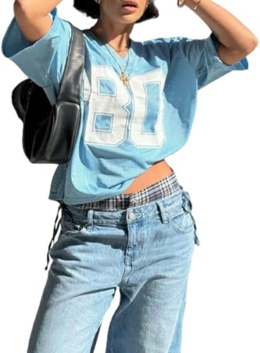 Cusghjbsg Damen-Basketball-T-Shirt, Sommer, kurzärmelig, V-Ausschnitt, Zahlendruck, lockeres Oberteil, übergroßes Jersey, Baggy-Pullover, Shirt, Streetwear