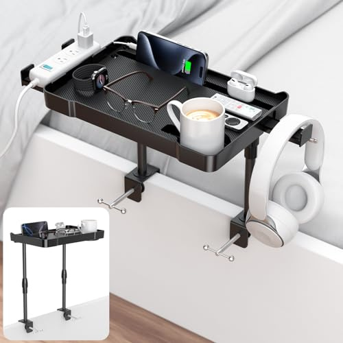Mensola per comodino a castello con clip sul comodino con portabicchieri, vassoio organizer per letto a soppalco, dormitorio, decorazione per dormitorio universitario, essenziale, fermacavo, nero