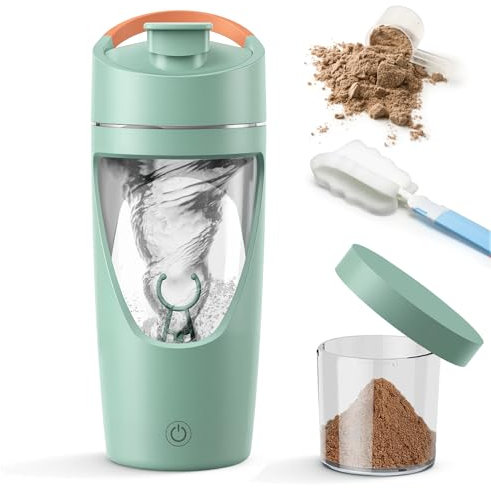 Electric Protein Shaker, 700ml Protein Shaker Bottle with Supplement Storage, Shaker for Protein Shakes USB C Rechargeable, Made with Tritan, Powerful for Smooth Protein Shakes, BPA Free, Green