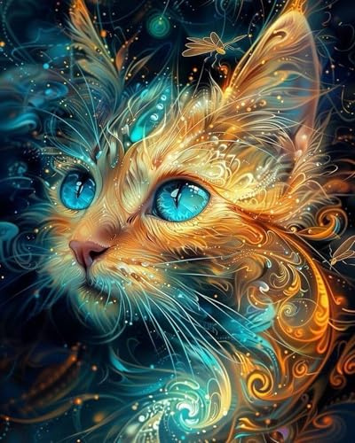 FLAJZ Malen Nach Zahlen Erwachsene, DIY Handgemalt Tiere Ölgemälde Set für Anfänger und Erwachsene, Malen Nach Zahlen Katze mit 3 Pinseln und Acrylfarbe zur Heimdekoration, Ohne Rahmen (40×50cm)