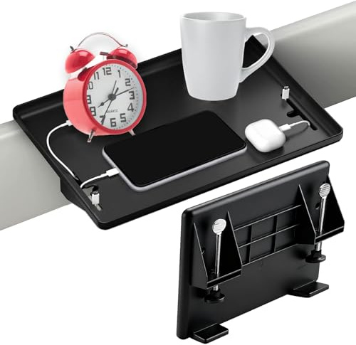 Nachttischregal, 32 x 23 cm Bettablage zum Einhängen, Tablett Nachttischablage Regal mit Kabelmanagement, Abnehmbar Nachttisch, für Schlafzimmer, Balkone (Schwarz)