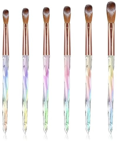 Mtbricey 6Pcs Acrylic Nail Art Brushes Set Size 4/6/8/10/12/14 Kolinsky Acrylic Brush for Gel Powder Application for 3D Carving Extension & Detailing Design Salon Home DIY Nail Art Tools (Style A)