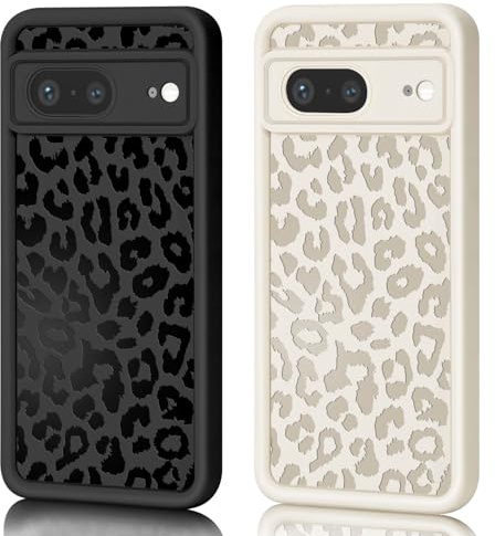 AICISINGN 2 Stück Handyhülle für Google Pixel 8, Aesthetic Leopard Muster Handyhülle Weiß und Schwarz Matte Schutzhülle Ultra Weich Silikon Dünn TPU Case Stoßfest Kratzfest Bumper Cover, 05