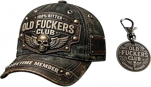Old Fuckers Club-Vintage-Baseballkappe, 100 % bittere lebenslange Mitgliedschaft, Gedenkmünzenpaket, verstellbare neutrale Kappe, B, Einheitsgröße