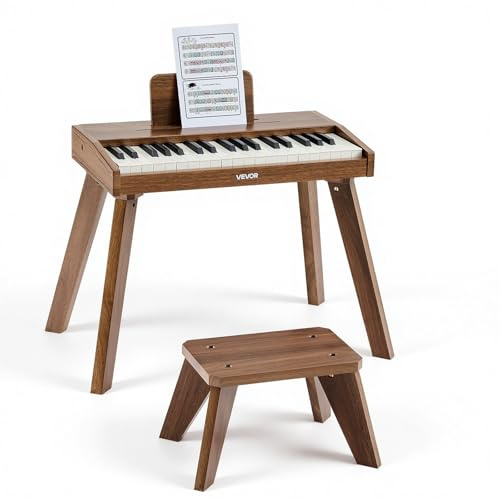 VEVOR Pianoforte per Bambini Giocattolo in Legno a 37 tasti, Mini Set di Strumenti Musicali Educativi con Suono Realistico, Doppia Alimentazione, Volume Regolabile per Bambini Piccoli, Noce
