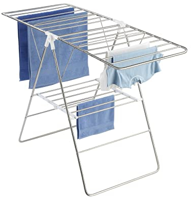 WENKO Séchoir à Linge Mod. Flex | Étendoir à Linge INOX Pliable et Ajustable pour Un séchage Optimal | Capacité de 15 m | Dimensions 145 x 90 x 60 cm | Couleur Blanche et Argent Mat