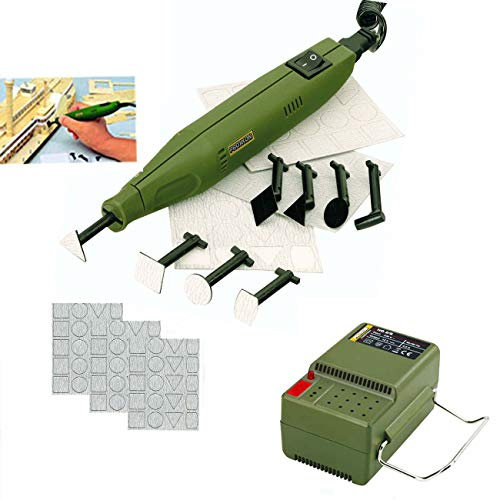 PROXXON MICROMOT Mini Schleifer/Penschleifer PS 13 Set – inklusive Netzgerät, 4 gerade Schleifeinsätze, 4 abgewinkelte Schleifeinsätze und 240 Schleifblätter in verschiedenen Formen und Körnungen