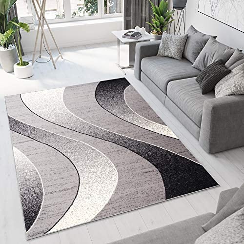 TAPISO Dream Teppich Wohnzimmer Modern Wellen Streifen Grau Creme Schwarz Leicht Meliert Schlafzimmer Esszimmer Gästezimmer ÖKOTEX 120 x 170 cm