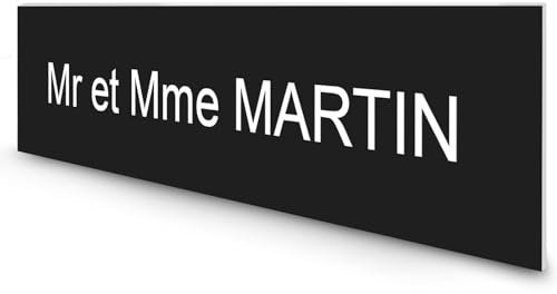 DECOHO - Étiquette Nom Personnalisable boîte aux Lettres PVC Noire Lettres Blanches - 100x25x0,8 mm - 1 Ligne Gravure Laser Durable - Noir