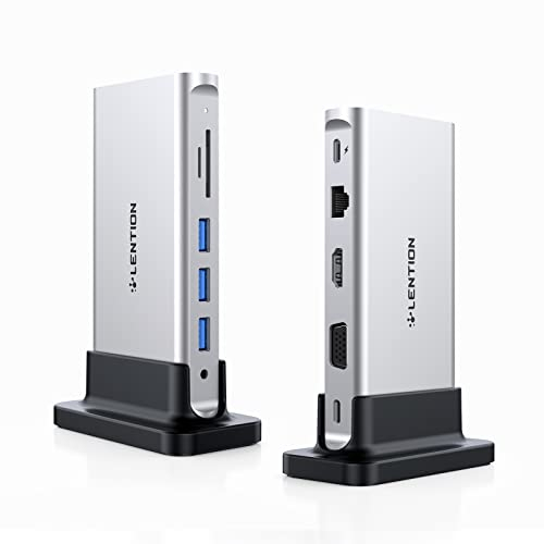 LENTION Docking Station USB C HDMI 4K, VGA, Ethernet Gigabit, PD 100W, Lettore di Schede SD/TF, 3 USB 3.0, Aux, Adattatore per Nuovo MacBook Pro/Mac Air/Surface/Steam Deck, Driver Stable (D55)