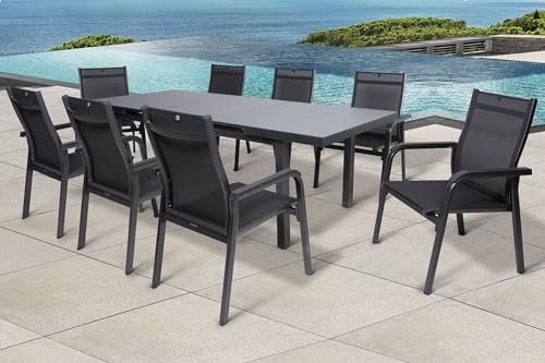 Kettler BasicPlus Esstischgarnitur, anthrazit, Alu/Textilene, Tisch 180/240x100cm, 8 Stapelsessel