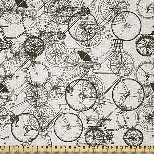 ABAKUHAUS Skizzenhaft Stoff als Meterware, Vintage Retro-Fahrrad, Microfaser Multi Zweck Dekostoff für Kunsthandwerke, 3M (230x300cm), Weiß und Schwarz