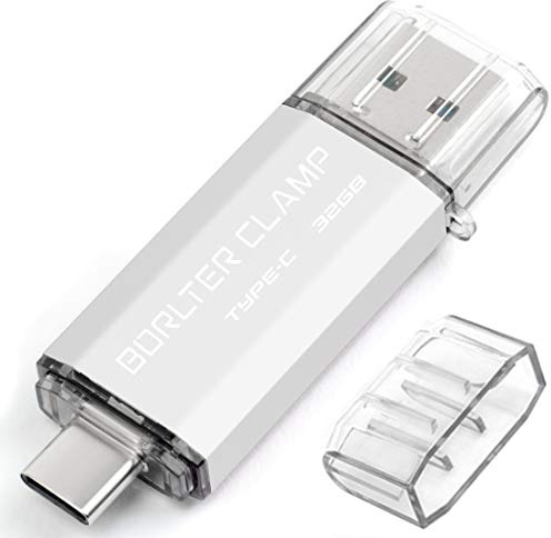 BorlterClamp 32GB Type C USB 3.0 Dual Port Flash Drive USB C OTG Memory Stick for Android Smartphones Samsung Galaxy S9/S8/Note9, LG, Tablets & Computer (Silver)