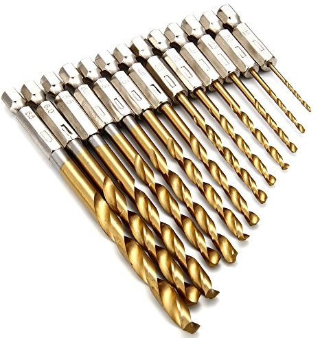 Gasea 13PCS 6.35mm Hex Tige HSS Forêt Hélicoïdal en Titane Enduit Set Métrique Changement Rapide Twist Drill Bits Acier à Haute Vitesse Forets de Torsion Outils 1,5mm - 6,5mm