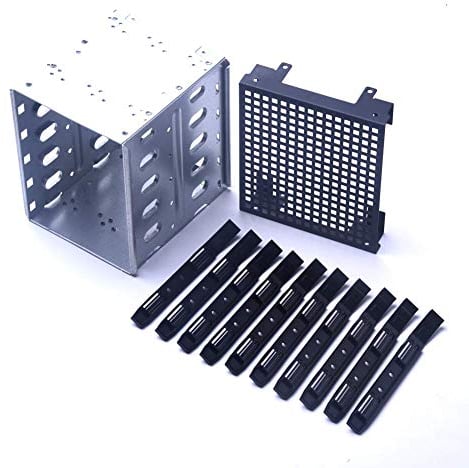 Vrsupin0 Festplatte Käfig mit Ventilator Space SATA Edelstahl Gestell 5.25 zu 5x 3.5 PC Provisions für Computer SAS